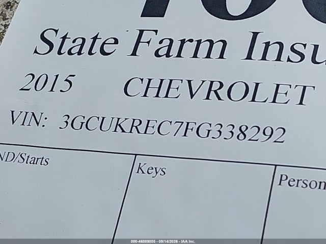 46089005 :رقم المزاد ، 3GCUKREC7FG338292 vin ، 2015 Chevrolet Silverado 1500 مزاد بيع