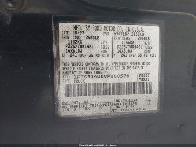 Aukcja sprzedaży 1997 Ford Ranger Splash/xl/xlt, vin: 1FTCR14U0VPB60576, numer aukcji: 46089029
