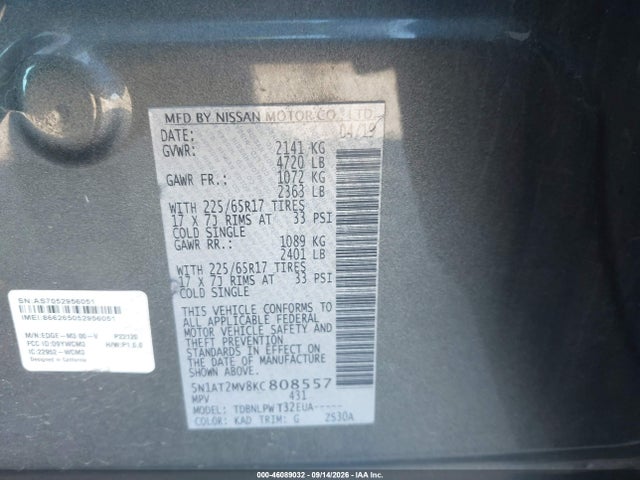 Nissan ROGUE S 2019 5N1AT2MV8KC808557 Image 9
