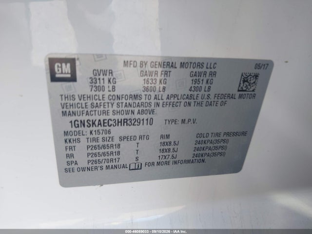 Chevrolet Tahoe Ls 2017 1GNSKAEC3HR329110 Image 9