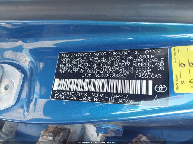 Продаж на аукціоні авто 2010 Toyota Yaris, vin: JTDKT4K32A5283360, номер лоту: 46089042