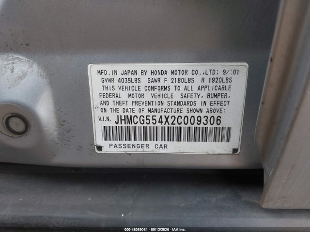 Продаж на аукціоні авто 2002 Honda Accord 2.3 Lx, vin: JHMCG554X2C009306, номер лоту: 46089061