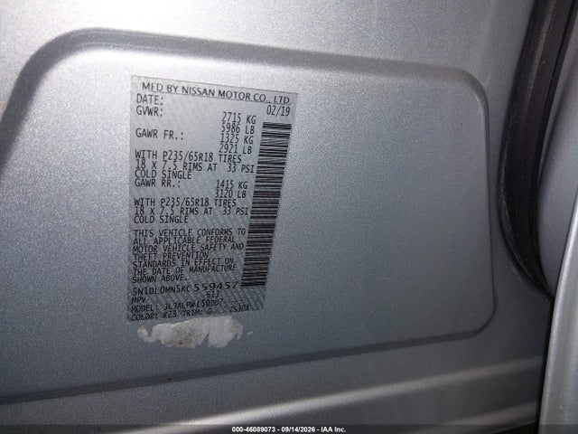 Aukcja sprzedaży 2019 Infiniti Qx60 Pure, vin: 5N1DL0MN5KC559457, numer aukcji: 46089073