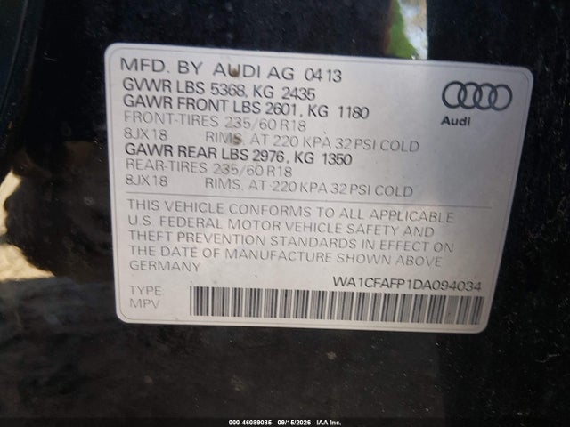 Aukcja sprzedaży 2013 Audi Q5 2.0t Premium, vin: WA1CFAFP1DA094034, numer aukcji: 46089085