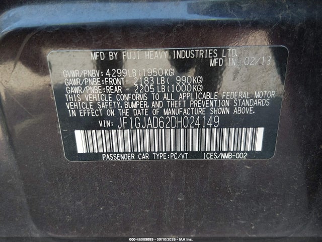 Продажа на аукционе авто 2013 Subaru Impreza 2.0i Premium, vin: JF1GJAD62DH024149, номер лота: 46089089
