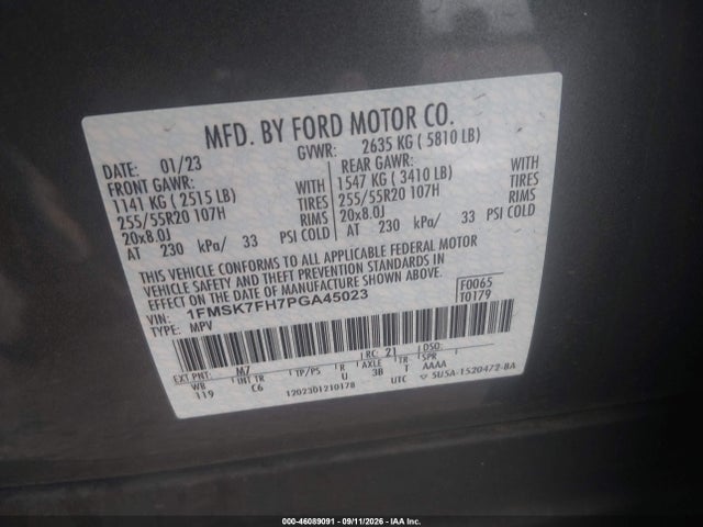Продажа на аукционе авто 2023 Ford Explorer Limited, vin: 1FMSK7FH7PGA45023, номер лота: 46089091