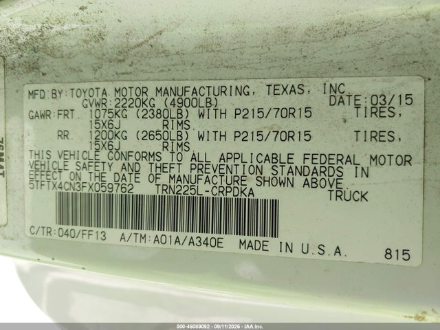 Toyota Tacoma 2015 5TFTX4CN3FX059762 Image 9