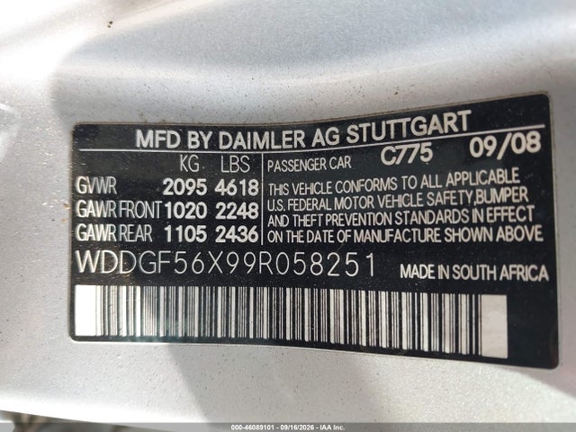 Продажа на аукционе авто 2009 Mercedes-benz C 350 Sport, vin: WDDGF56X99R058251, номер лота: 46089101