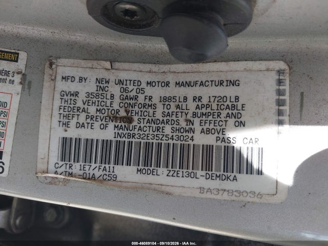 46089104 :رقم المزاد ، 1NXBR32E35Z543024 vin ، 2005 Toyota Corolla Ce مزاد بيع