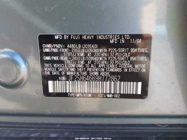 Aukcja sprzedaży 2009 Subaru Forester 2.5x Limited, vin: JF2SH64669H772862, numer aukcji: 46089120