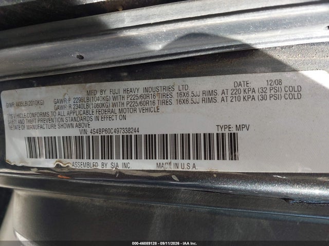 Продаж на аукціоні авто 2009 Subaru Outback 2.5i, vin: 4S4BP60C497338244, номер лоту: 46089128