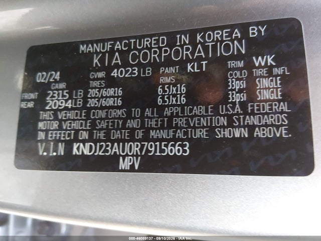 46089137 :رقم المزاد ، KNDJ23AU0R7915663 vin ، 2024 Kia Soul Lx مزاد بيع