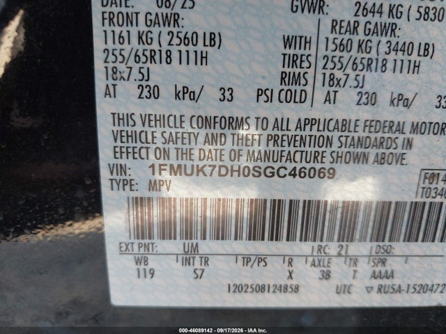 Продаж на аукціоні авто 2025 Ford Explorer Active, vin: 1FMUK7DH0SGC46069, номер лоту: 46089142