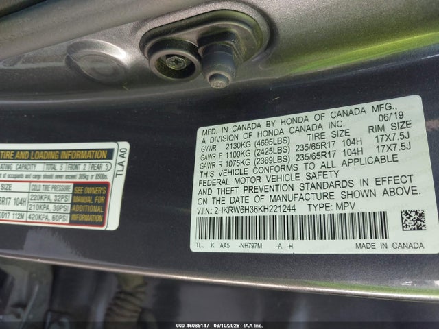Продаж на аукціоні авто 2019 Honda Cr-v Lx, vin: 2HKRW6H36KH221244, номер лоту: 46089147