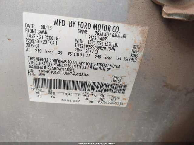 46089150 :رقم المزاد ، 1FM5K8GT0EGA40894 vin ، 2014 Ford Explorer Sport مزاد بيع