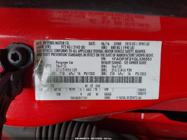 Aukcja sprzedaży 2016 Ford Focus Se, vin: 1FADP3F21GL336553, numer aukcji: 46089170