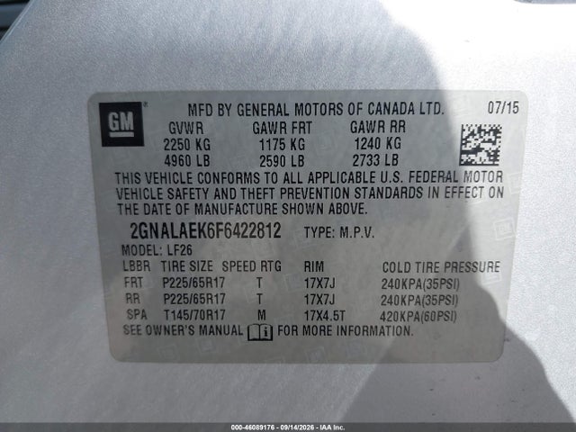 Chevrolet EQUINOX LS 2015 2GNALAEK6F6422812 Image 9