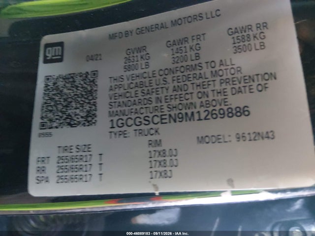 1GCGSCEN9M1269886 Chevrolet Colorado 2wd Short Box Lt