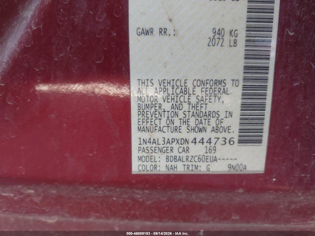 46089193 :رقم المزاد ، 1N4AL3APXDN444736 vin ، 2013 Nissan Altima 2.5 S مزاد بيع