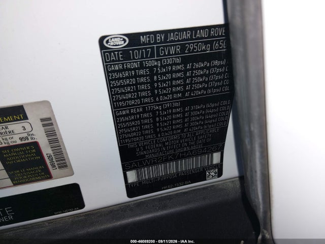 Aukcja sprzedaży 2017 Land Rover Range Rover Sport 3.0l V6 Turbocharged Diesel Hse Td6, vin: SALWR2FK7HA694267, numer aukcji: 46089200