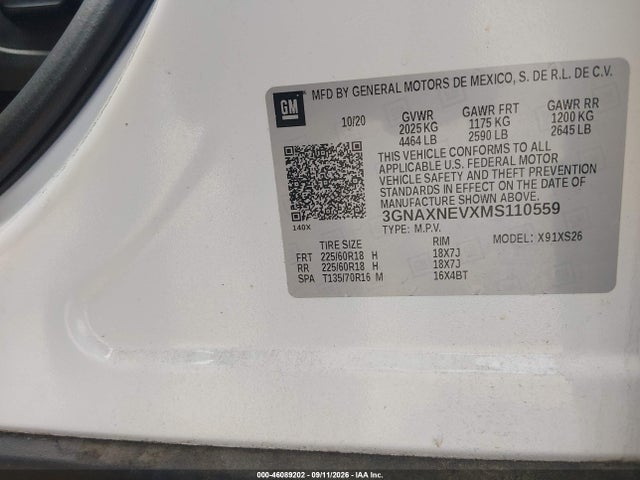Aukcja sprzedaży 2021 Chevrolet Equinox Fwd Premier, vin: 3GNAXNEVXMS110559, numer aukcji: 46089202