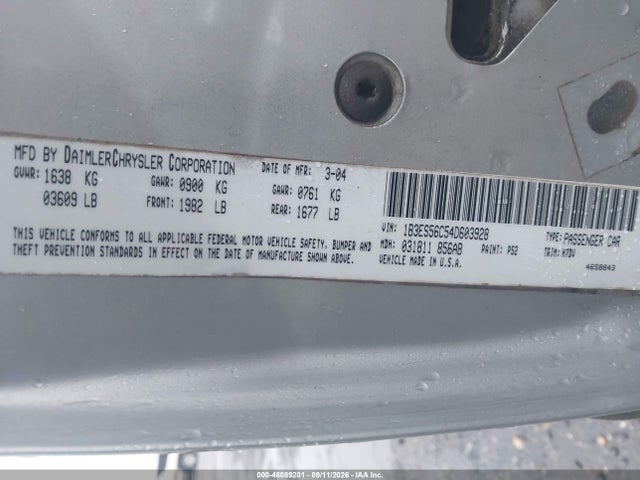 Aukcja sprzedaży 2004 Dodge Neon Sxt, vin: 1B3ES56C54D603928, numer aukcji: 46089201