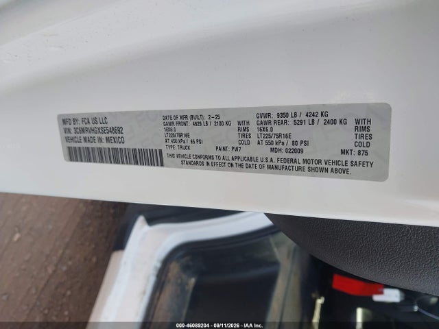 Продаж на аукціоні авто 2025 Ram Promaster 3500 Tradesman High Roof 159 Wb W/pass Seat, vin: 3C6MRVHGXSE548692, номер лоту: 46089204