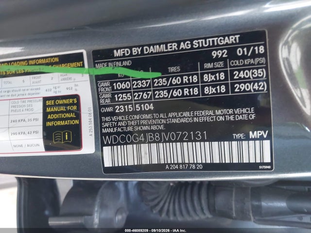 Aukcja sprzedaży 2018 Mercedes-benz Glc 300, vin: WDC0G4JB8JV072131, numer aukcji: 46089209