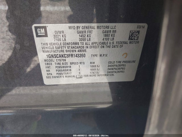 Aukcja sprzedaży 2015 Chevrolet Tahoe Ls, vin: 1GNSCAKC3FR143260, numer aukcji: 46089212