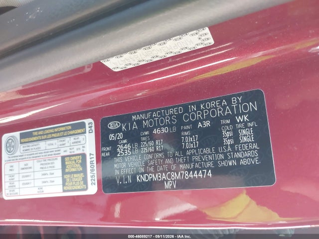 Продаж на аукціоні авто 2021 Kia Sportage Lx, vin: KNDPM3AC8M7844474, номер лоту: 46089217