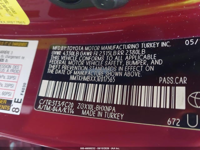 2018 Toyota C-hr Xle მანქანა იყიდება აუქციონზე, vin: NMTKHMBXXJR017565, აუქციონის ნომერი: 46089232