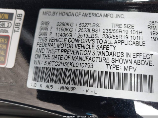 Продаж на аукціоні авто 2019 Acura Rdx Technology Package, vin: 5J8TC2H56KL010793, номер лоту: 46089251