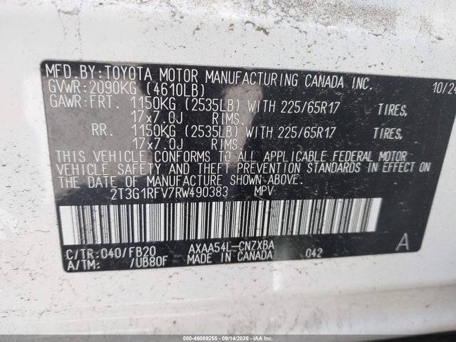 2024 Toyota Rav4 Le მანქანა იყიდება აუქციონზე, vin: 2T3G1RFV7RW490383, აუქციონის ნომერი: 46089255