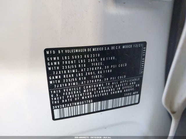 3VV2B7AX7NM061780 Volkswagen Tiguan 2.0t Se