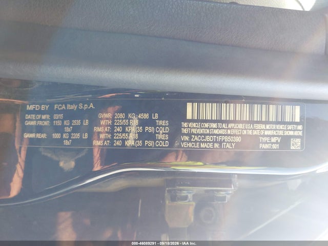 46089291 :رقم المزاد ، ZACCJBDT1FPB50390 vin ، 2015 Jeep Renegade Limited مزاد بيع