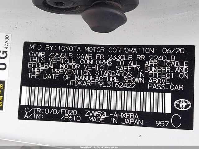 Продаж на аукціоні авто 2020 Toyota Prius Prime Le, vin: JTDKARFP9L3162422, номер лоту: 46089315