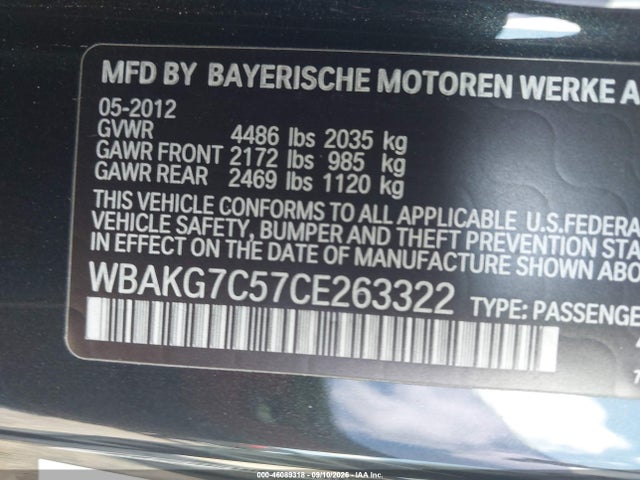 Aukcja sprzedaży 2012 Bmw 335i, vin: WBAKG7C57CE263322, numer aukcji: 46089318