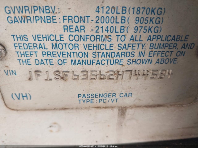Продажа на аукционе авто 2002 Subaru Forester L, vin: JF1SF63562H744584, номер лота: 46089333