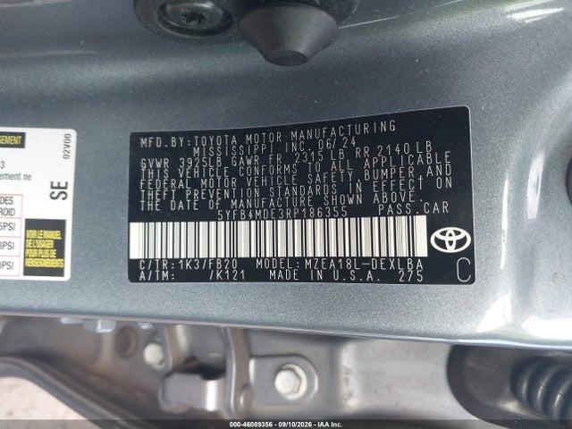 Aukcja sprzedaży 2024 Toyota Corolla Le, vin: 5YFB4MDE3RP186355, numer aukcji: 46089356