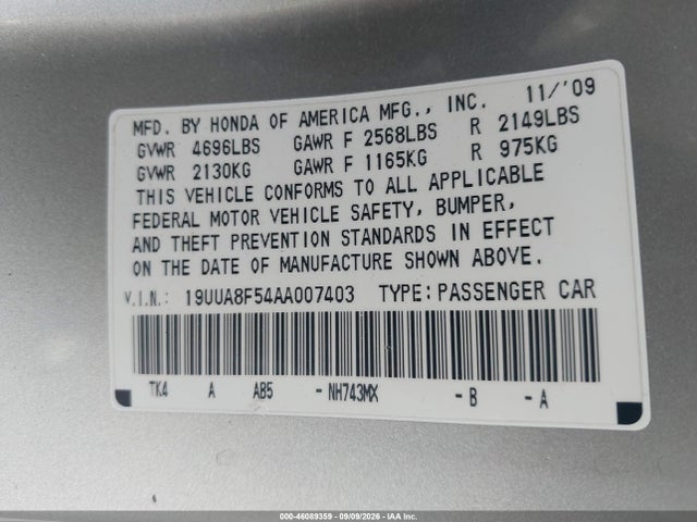 2010 Acura Tl 3.5 მანქანა იყიდება აუქციონზე, vin: 19UUA8F54AA007403, აუქციონის ნომერი: 46089359