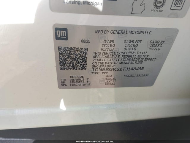 46089386 :رقم المزاد ، 1GNERGKS2TJ148465 vin ، 2026 Chevrolet Traverse Fwd Lt مزاد بيع