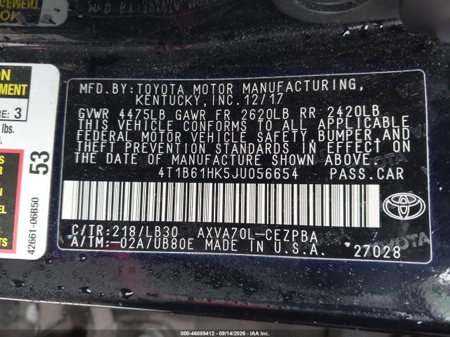 Продажа на аукционе авто 2018 Toyota Camry Xse, vin: 4T1B61HK5JU056654, номер лота: 46089412