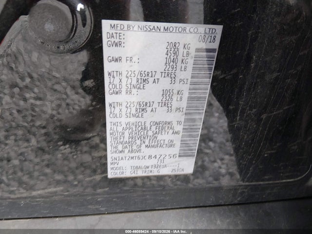 46089424 :رقم المزاد ، 5N1AT2MT6JC847256 vin ، 2018 Nissan Rogue Sv مزاد بيع