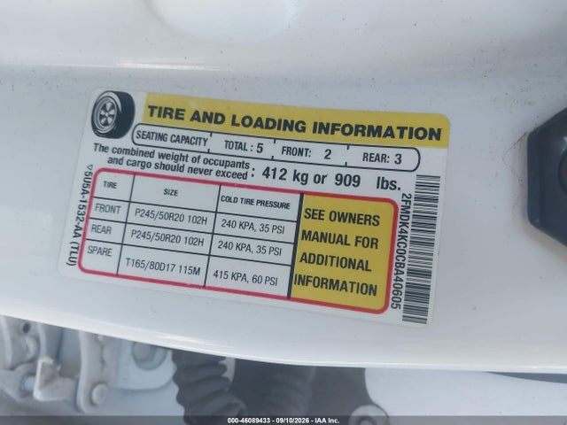 46089433 :رقم المزاد ، 2FMDK4KC0CBA40605 vin ، 2012 Ford Edge Limited مزاد بيع