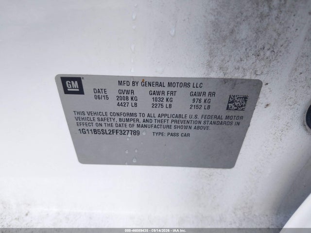 Продажа на аукционе авто 2015 Chevrolet Malibu Ls, vin: 1G11B5SL2FF327789, номер лота: 46089435