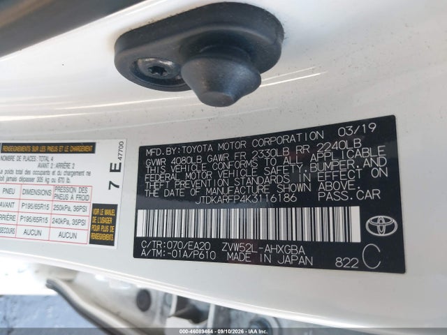 Продажа на аукционе авто 2019 Toyota Prius Prime Premium, vin: JTDKARFP4K3116186, номер лота: 46089464