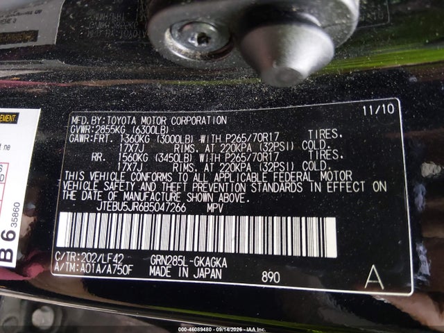 Продаж на аукціоні авто 2011 Toyota 4runner Sr5 V6, vin: JTEBU5JR6B5047266, номер лоту: 46089480