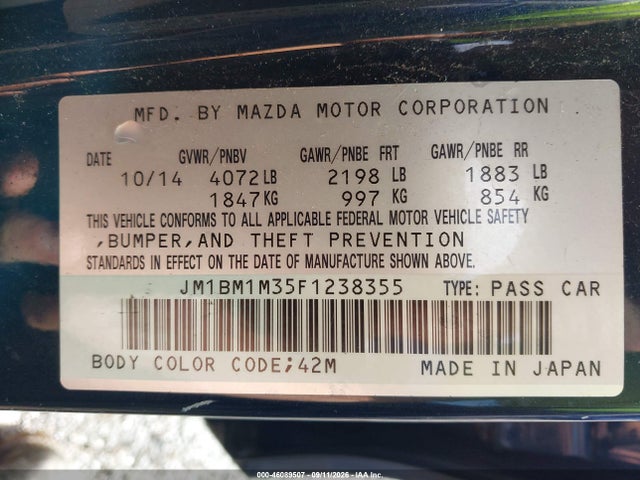 2015 Mazda Mazda3 S Grand Touring მანქანა იყიდება აუქციონზე, vin: JM1BM1M35F1238355, აუქციონის ნომერი: 46089507