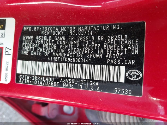 Toyota CAMRY XLE 2014 4T1BF1FK9EU803441 Image 9