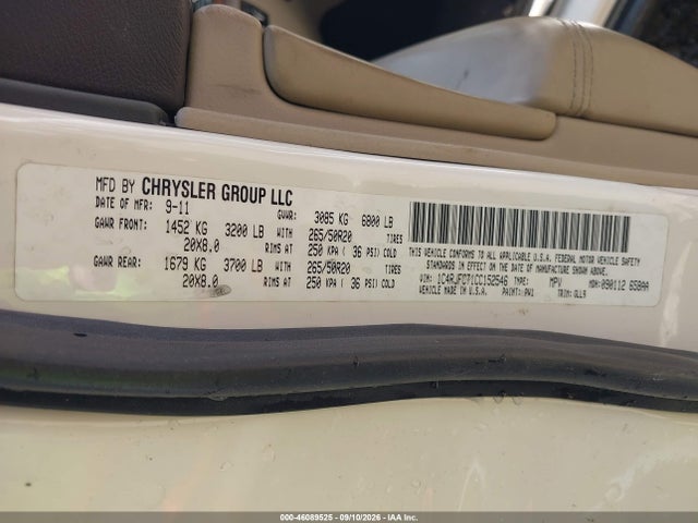 46089525 :رقم المزاد ، 1C4RJFCT1CC152546 vin ، 2012 Jeep Grand Cherokee Overland مزاد بيع